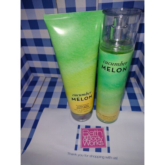 Cucumber Melon Bath and Body Works Mist and Body Cream Set NEW - Picture 1 of 4